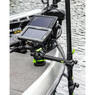 RAILBLAZA Hexx Live Pole 60 Inch model mounted on the deck of a boat beside two live sonar screens