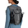 Simms Flyweight Vest on model back showing water bottles in mesh pockets, bottles not included