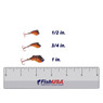 Kenders K-Rip Mini Vibe Bait Gold Magma color comparison of 1/2 inch, 3/4 inch, and 1 inch sizes over a FishUSA Ruler