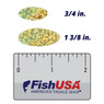PK Lures Reeff Rig Blades color Gold in both sizes (3/4 in., 1 3/8 in.) above a 2 inch FishUSA ruler