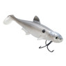 Evergreen Last Ace 140 Swimbait color Gray Ghost head angled to right lower corner with included #2 treble hook