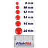 Size comparison of 8, 10, 12, 14, 16, and 20 mm Cleardrift Soft Beads - Fishing Beads for Salmon & Steelhead color Blood Red