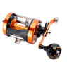 Mad Katz Genesis Casting Reel in Inferno color, orange and black finish with aluminum power handle.