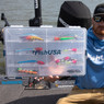 FishUSA Flagship Large Waterproof Tackle Box closed in use (baits shown not included)