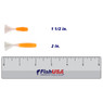 Tophat Jigs Guppy Gobbler Soft Bait color Nemo in both sizes (1 1/2 in., 2 in.) above a 6 inch FishUSA ruler