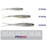 Big Bite Baits Spotlight Minnow color Smoke Shad in all sizes (3 1/4 in., 4 1/4 in., 4 3/4 in.) above a 6 inch FishUSA ruler