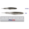 Missile Baits Freedom Flyer Softbait color Electric Shad in both sizes (4 1/4 in., 6 in.) above a 6 inch FishUSA ruler