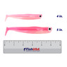 JYG Pro Mullyt Paddle Tail color Flamingo in both sizes (4 in., 5 in.) above a 6 inch FishUSA ruler