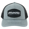 FishUSA Trucker Patch Hat front view with grey panels and black mesh