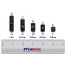 Dave's Tangle Free Steel In-Line Weights in all sizes (1/4 oz., 3/8 oz., 1/2 oz., 3/4 oz., 1 oz.) above a 6 inch FishUSA ruler