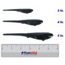 YUM Scottsboro Sniper Shad color Black Blue in all sizes (3 in., 4 in., 5 in.) above a 6 inch FishUSA ruler