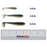 Max4 Max Swimmer color Max Magic in all sizes (1.8  in., 2.6 in., 3.2 in.) above a 6 inch FishUSA ruler