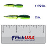 Thermocline Tadpole Soft Bait color Midnite Neon in both sizes (1 1/2 in., 2 in.) above a 3 inch FishUSA ruler
