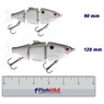 Strike King MachShad Swimbait color Gizzard Shad in both sizes (90 mm., 120 mm.) above a 6 inch FishUSA ruler