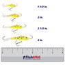 Northland Puppet Minnow Darter Jig color Sneeze in all sizes (1 1/2 in., 2 in., 2 1/2 in., 3 in.) above a 6 inch FishUSA ruler
