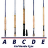 Douglas LRS Fly Rod handle comparison chart with cork grip variations.