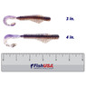 B Fish N Tackle AuthentX Moxi Ringie color Peanut Butter and Jelly in both sizes (3 in., 4 in.) above a 6 inch FishUSA ruler
