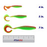 Z-Man StreakZ Curly TailZ color Nuked Chicken Glow in all sizes (4 in., 5 in., 7 in.) above a 6 inch FishUSA ruler