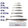 Keitech Easy Shiner comparison of sizes 2, 3, 3.5, 4, 4.5, 5, and 8 in. with color Pro Blue Red Pearl