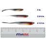 Lunkerhunt Bento Minnow color Parrot in all sizes (3 in., 3 3/4 in., 4 1/2 in.) above a 6 inch FishUSA ruler