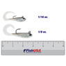 Storm Wildeye Curl Tail Minnow color Shiver in both sizes (1/16 oz., 1/8 oz.) above a 6 inch FishUSA ruler