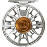 Ross Reels Animas Fly Reel in Platinum showing Colorado mountain silhouette