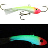 Moonshine Lures Fat Bottom Shiver Minnow Blue Clown color comparison to same lure in darkness after being charged with light