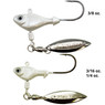 Fish Head Finesse Spin Underspin Jig Head size comparison between 3/8 ounce 3/16 ounce and 1/4 ounce