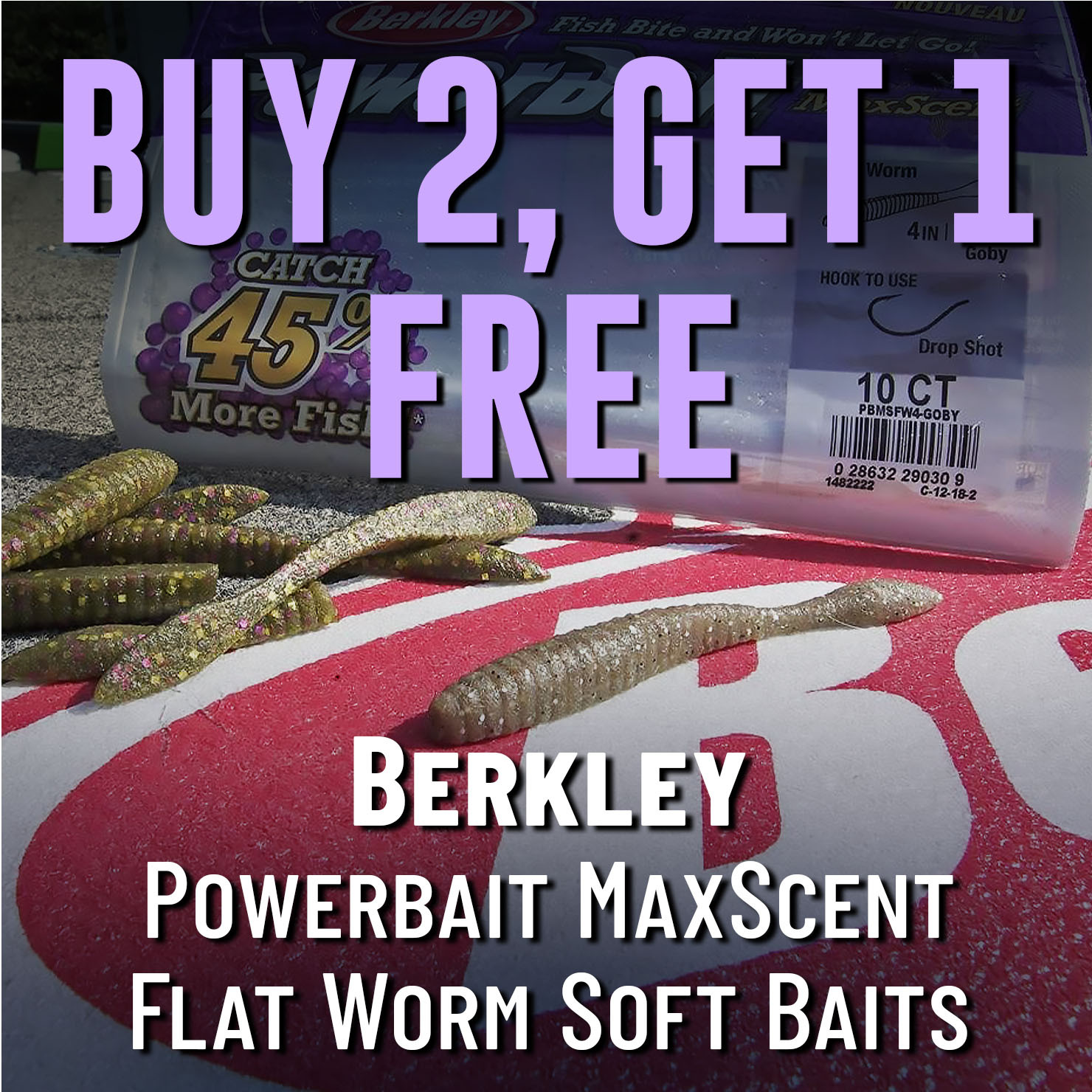 Buy 2, Get 1 Free Berkley PowerBait MaxScent Flat Worm Soft Baits