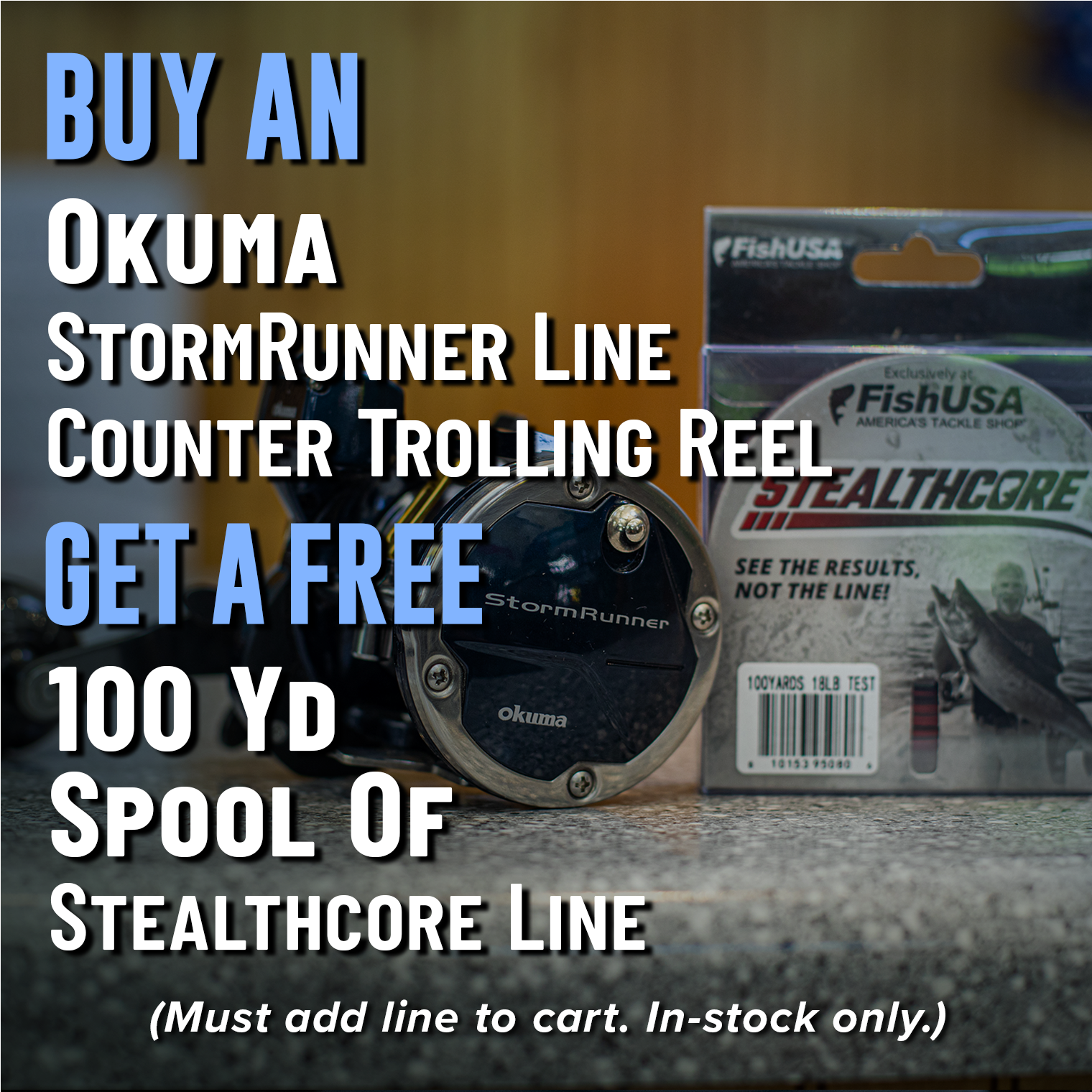 Buy an Okuma StormRunner Line Counter Trolling Reel, Get a Free 100yd spool of Stealthcore Line (Must add line to cart. In-stock only.)