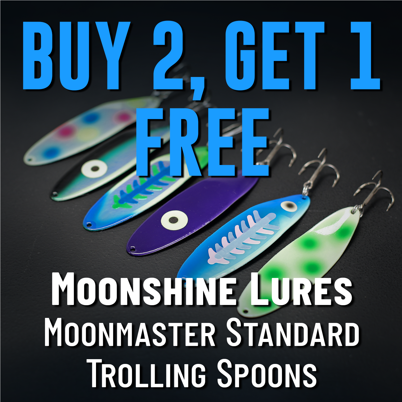 Buy 2, Get 1 Free Moonshine Moonmaster Standard Trolling Spoons