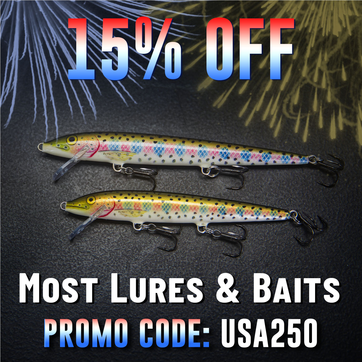 15% Off Most Lures Promo Code: USA250