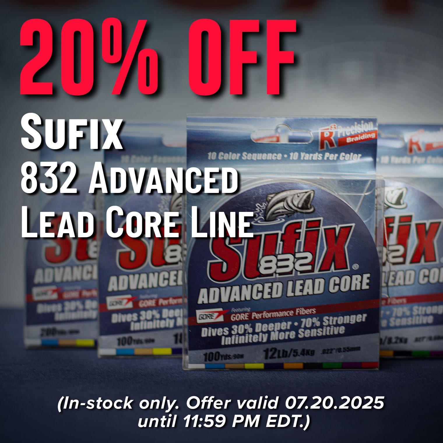 20% Off Sufix 832 Advanced Lead Core Line (In-stock only. Offer valid 07.20.2025 until 11:59 PM EDT.)