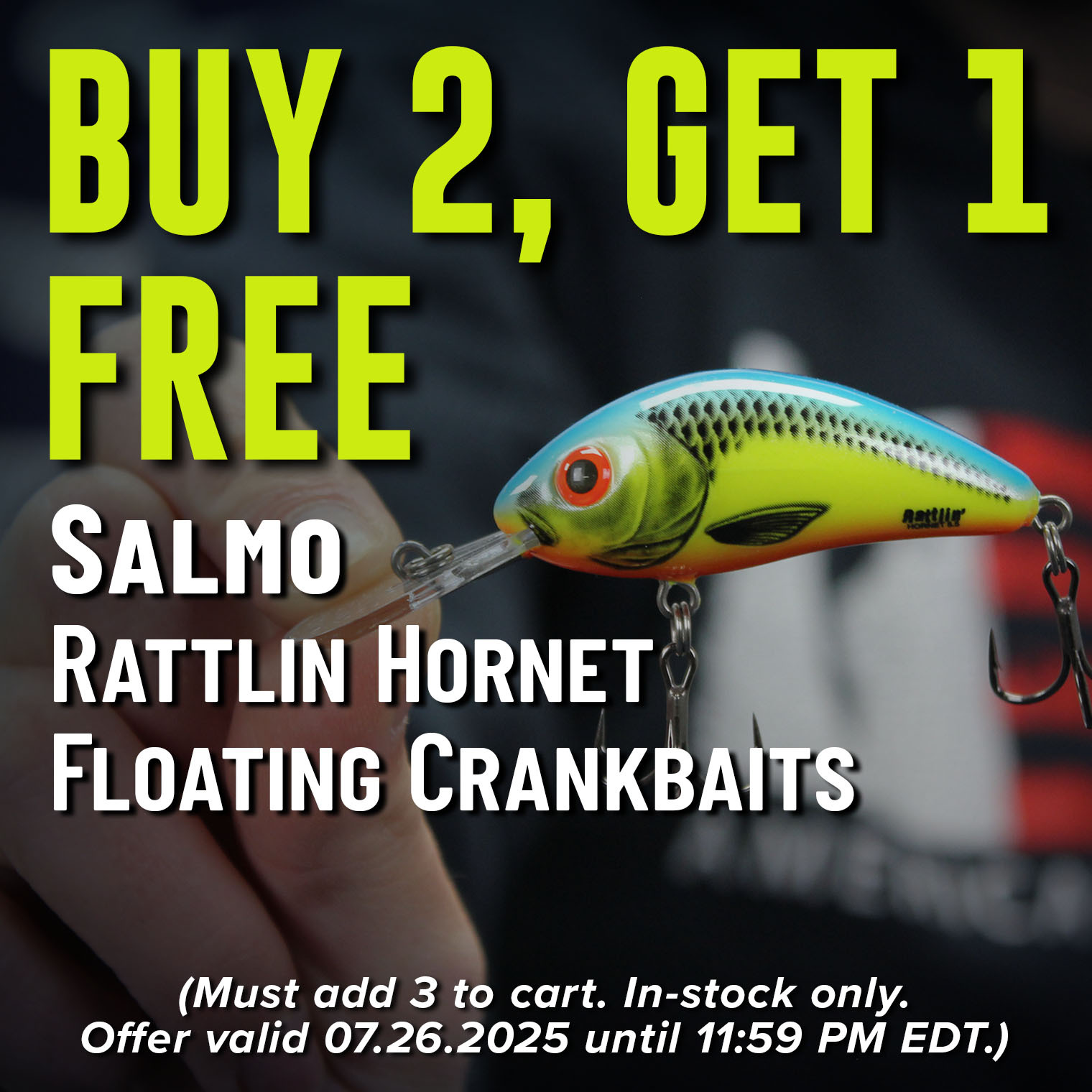 Buy 2, Get 1 Free Salmo Rattlin Hornet Floating Crankbaits (Must add 3 to cart. In-stock only. Offer valid 07.26.2025 until 11:59 PM EDT.)