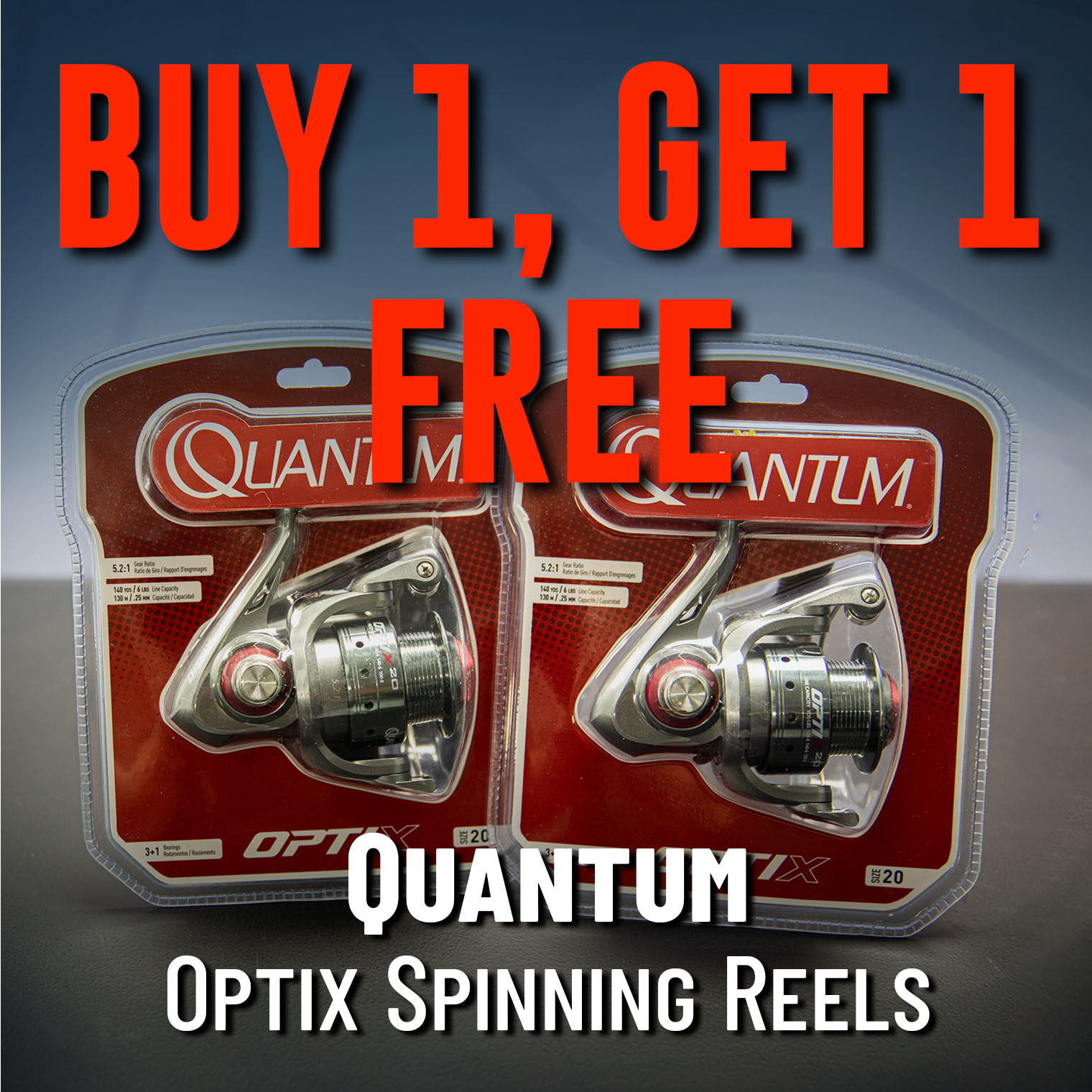Buy 1, Get 1 Free Quantum Optix Spinning Reels