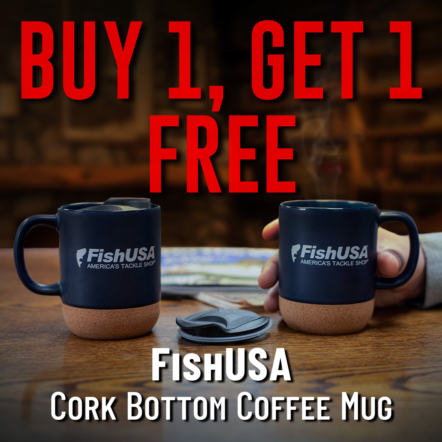 Buy 1, Get 1 Free FishUSA Cork Bottom Coffee Mug (In-stock only. While supplies last.)
