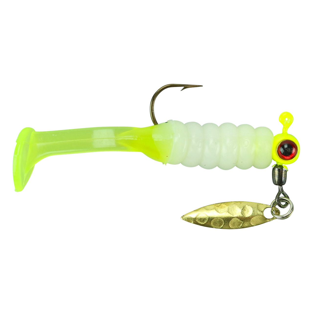 Mr. Crappie Sausage Jig Head Spins Pre-Rigged Slabalicious Refridgator White 1/8 oz MRCSHSIPS18-186