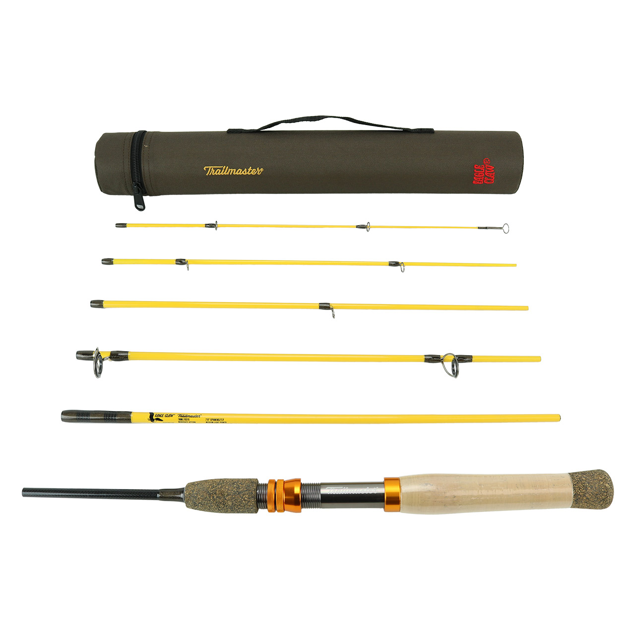 eagle claw trailmaster spin fly combo Spinning Combo, 6'6", Medium, 4 Piece with Travel Case Eagle Claw Trailmaster Travel Pack Rods feature an IM Eagle Claw Trailmaster Spinning Combo