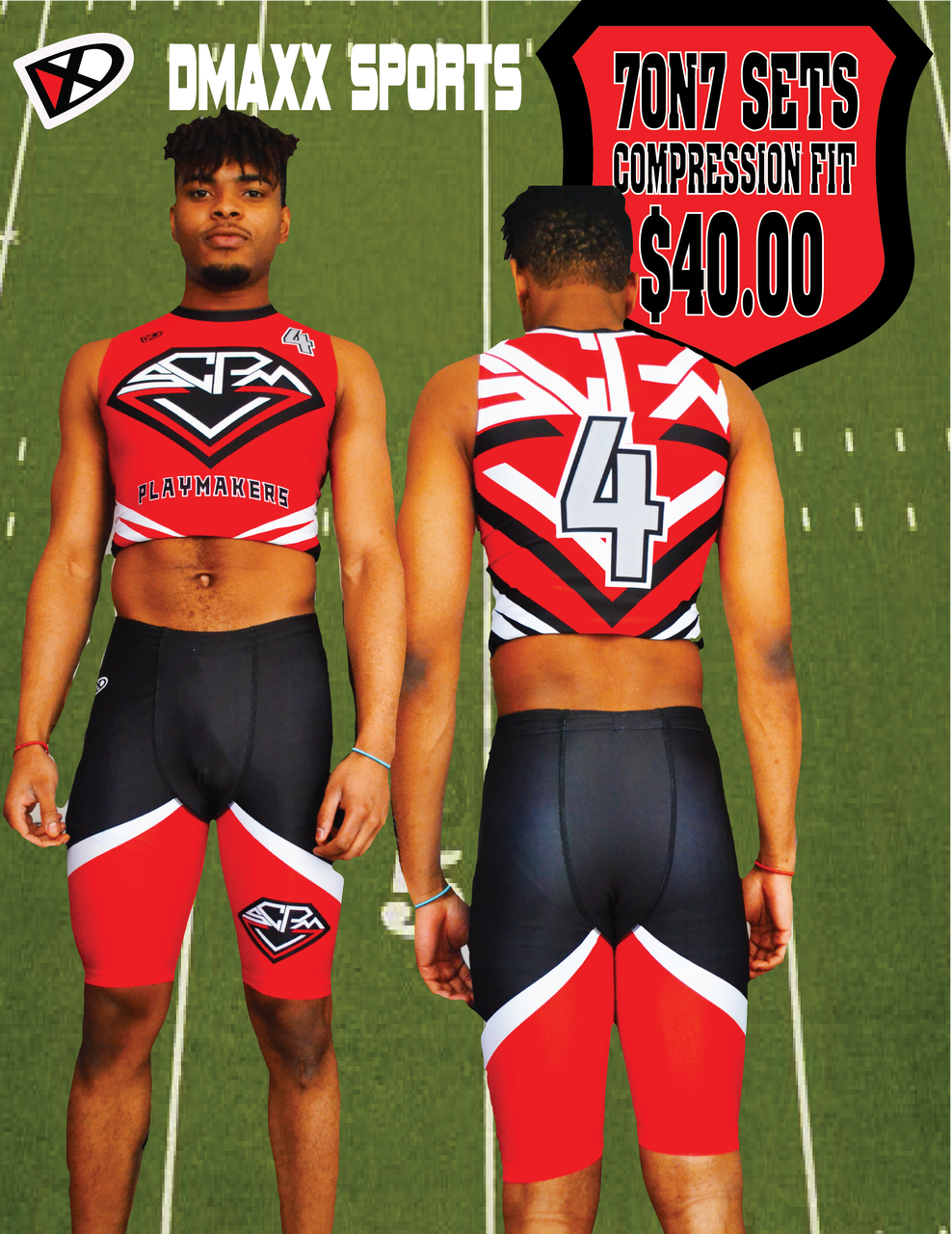 Flag Football -7ON7  Short Sleeve Compresson shirts and shorts set 