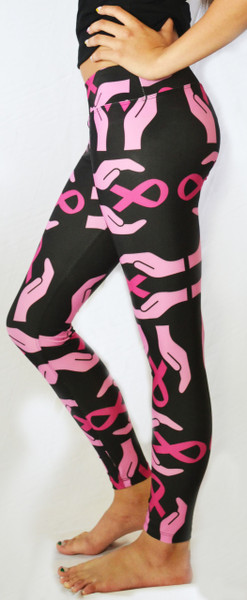 Black Breast Cancer Awareness Supporting Hands Leggings 