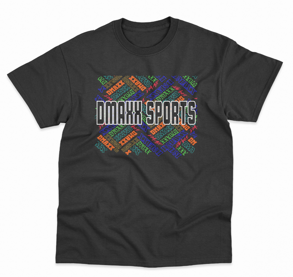 DMAXX SPORTS MULTI TEE - BLACK with MULTI COLORS - YOUTH SIZE