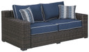 Grasson - Brown / Blue - Loveseat W/Cushion