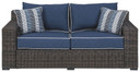 Grasson - Brown / Blue - Loveseat W/Cushion