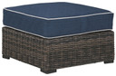 Grasson - Brown / Blue - Ottoman With Cushion