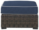 Grasson - Brown / Blue - Ottoman With Cushion