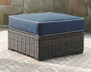 Grasson - Brown / Blue - Ottoman With Cushion