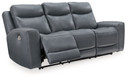 Mindanao - Steel - Pwr Reclining Sofa With Adj Headrest - Leather Match