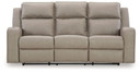 Lavenhorne - Pebble - Reclining Sofa W/ Drop Down Table - Faux Leather