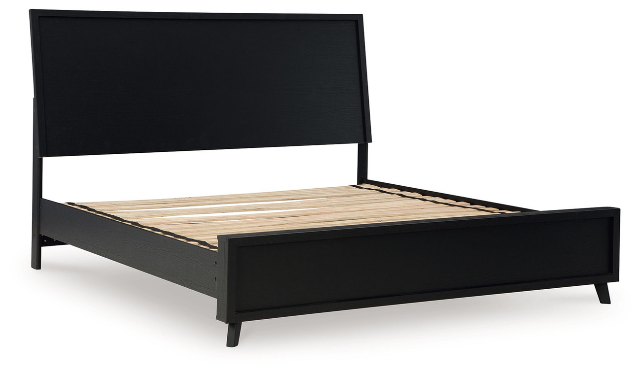 Deep black finished Cottage Style King Panel Bed with Raised Panel
