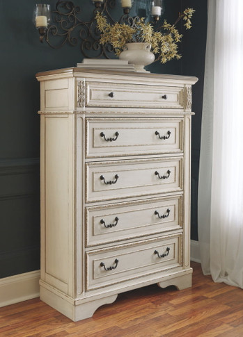 Realyn - White / Brown / Beige - Five Drawer Chest